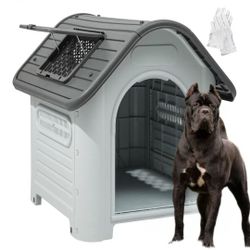 BRAND NEW IN BOX! NOT A RETURNED ITEM! XL 40X38 WATER PROOF DOG HOUSE TALL HOUSE with Raised Base All Weather Dog Igloo Casa De Mascota Add A Bed $25