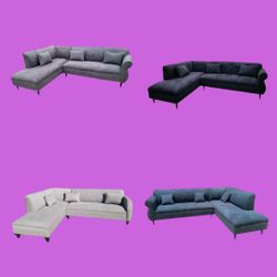 NEW 7X9FT Sectional CHAISE CREAM, CHARCOAL, BLACK, GREY AND BLACK FABRIC  Sofa  Set  2pc / More Color FABRIC Available 