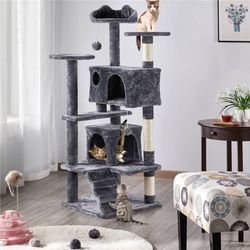 54"H Cat Tree with 2 Condos Visit > for Kittens Small Cats - Dark Gray