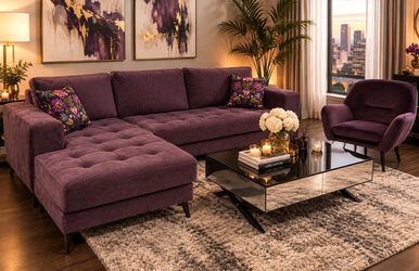 NEW SECTIONAL PURPLE VELVET 105x60