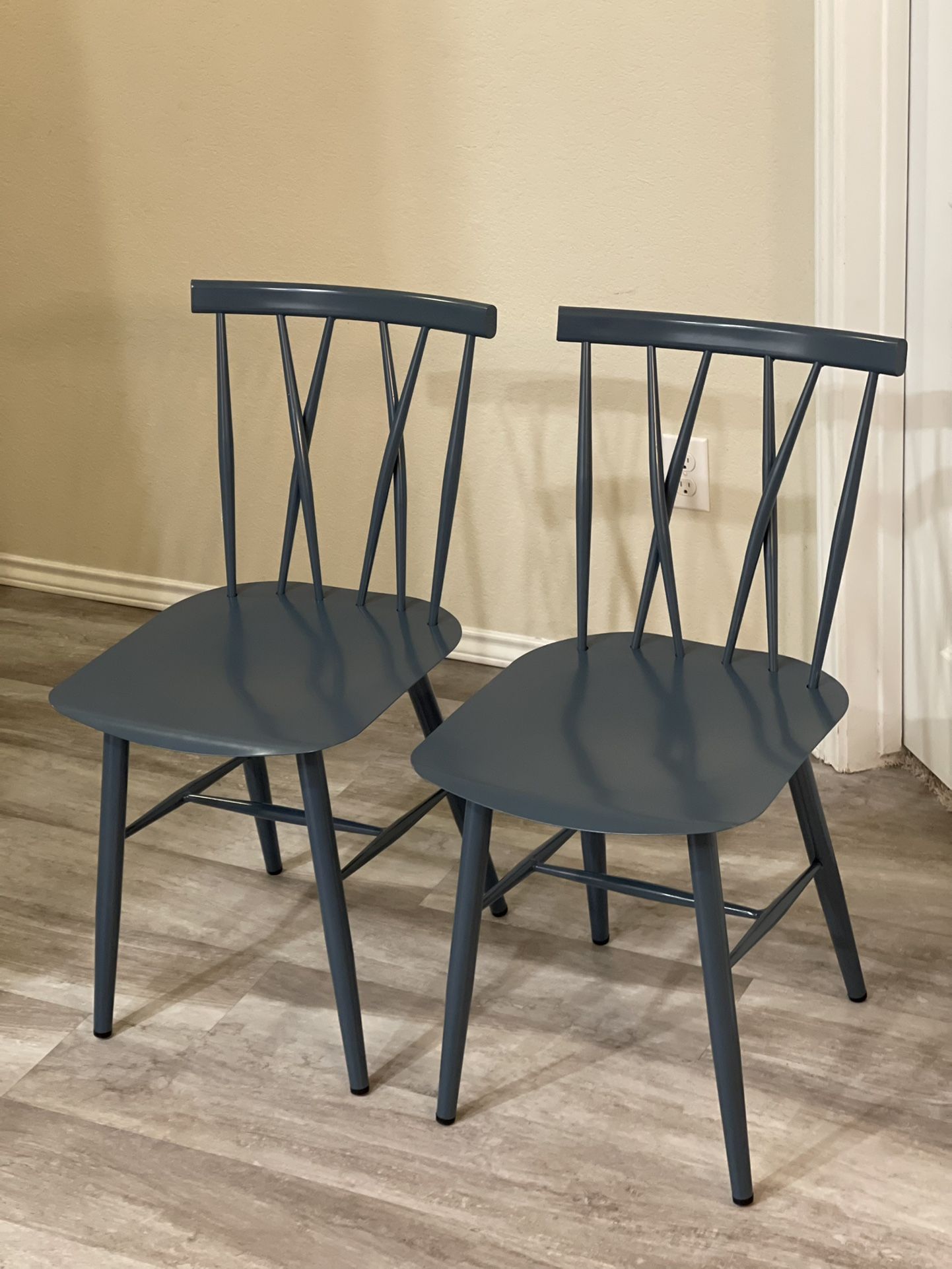 Set Of 2 Metal X Back Dining Chair Light Blue