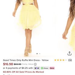 fashion nova Good Times Only Ruffle Mini Dress Yellow size S