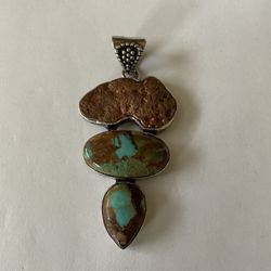 Copper & Turquoise Sterling Silver 925 Pendant