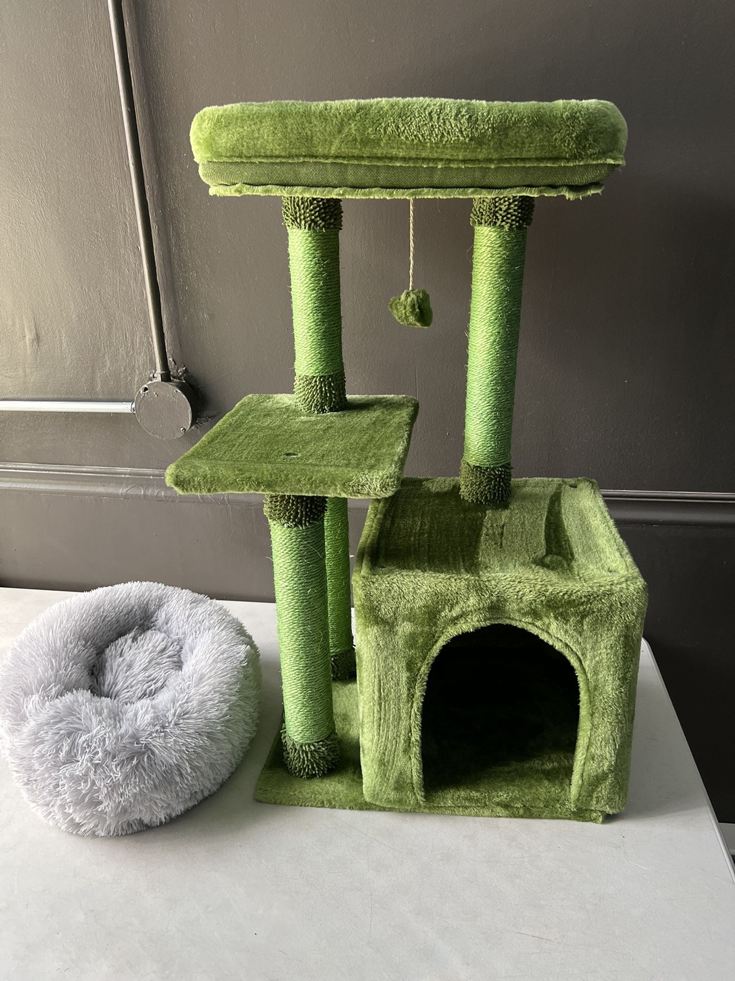 Green Cat Tree with Bed