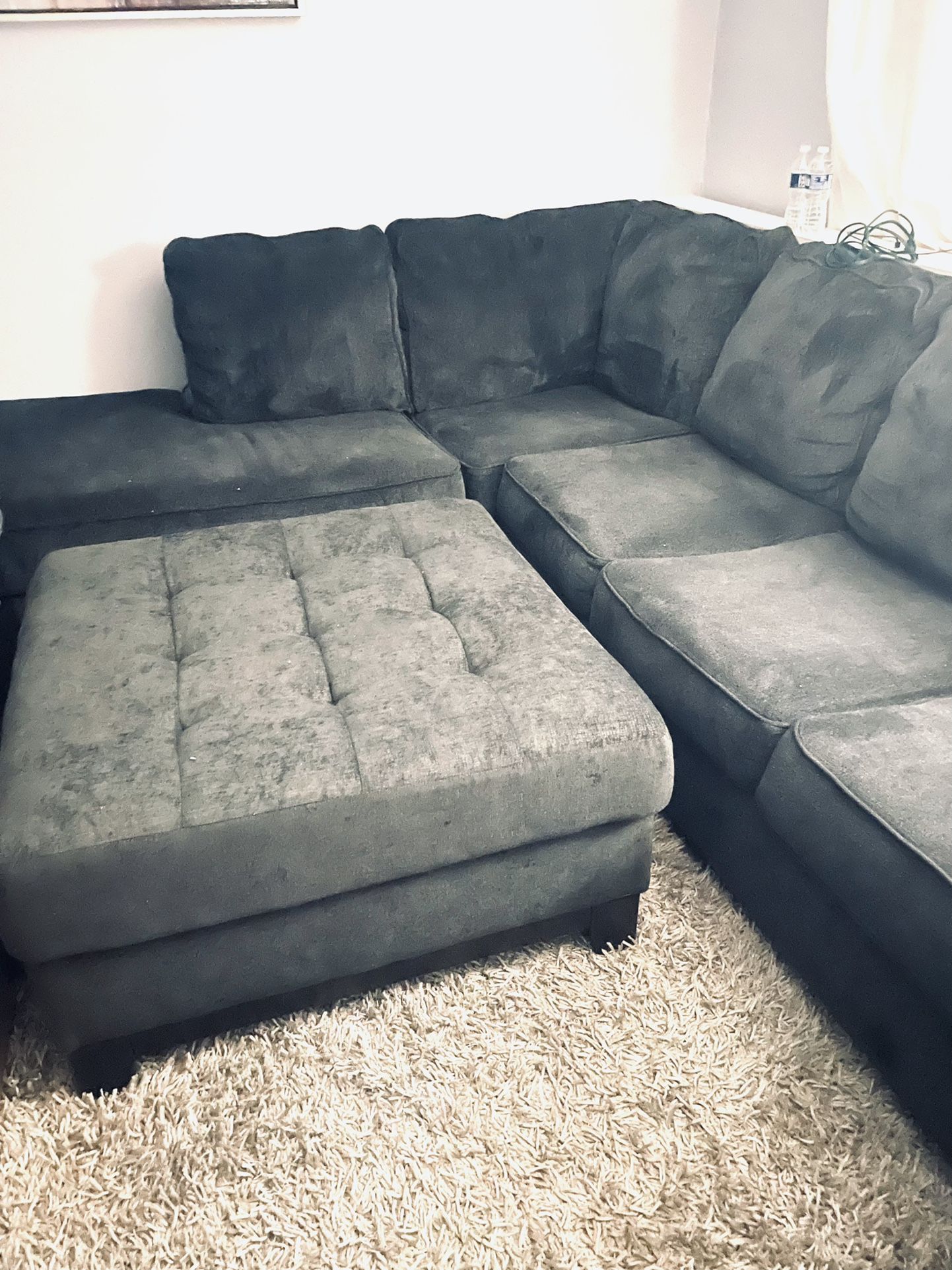 Like New Ashley Altari Slate Gray Sleeper Sectional with Oversized Ottoman