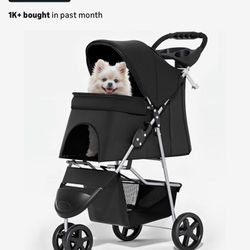 MoNiBloom 3 Wheels Pet Dog Cat Stroller for Small Medium Dogs Cats, Lightweight Foldable Jogger Stroller w/Storage Basket and Cup Holder,