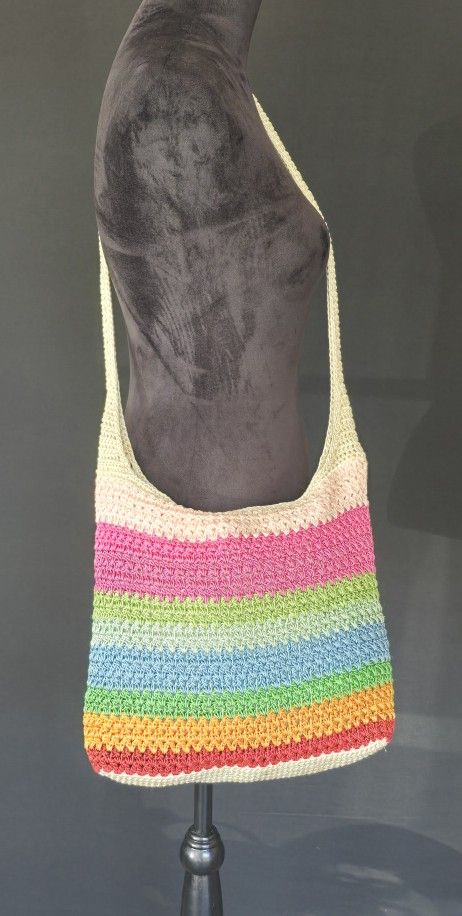 Crochet Crossbody Hobo Bag Multi-Color 11 x 13 