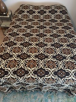 Vntg Reversible Woven Tapestry Quilt Coverlet Blanket Cottagecore Retro 80 x 102