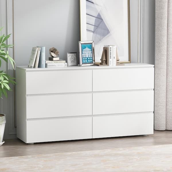 L160 6-Drawers White Wood