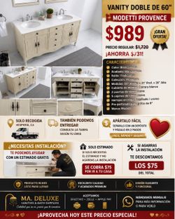 🛁 VANITY DOBLE MODETTI PROVENCE DE 60” — ¡SOLO $989!  ✨ ELEGANTE • CLÁSICO • DE EXCELENTE CALIDAD • PRECIO ESPECIAL