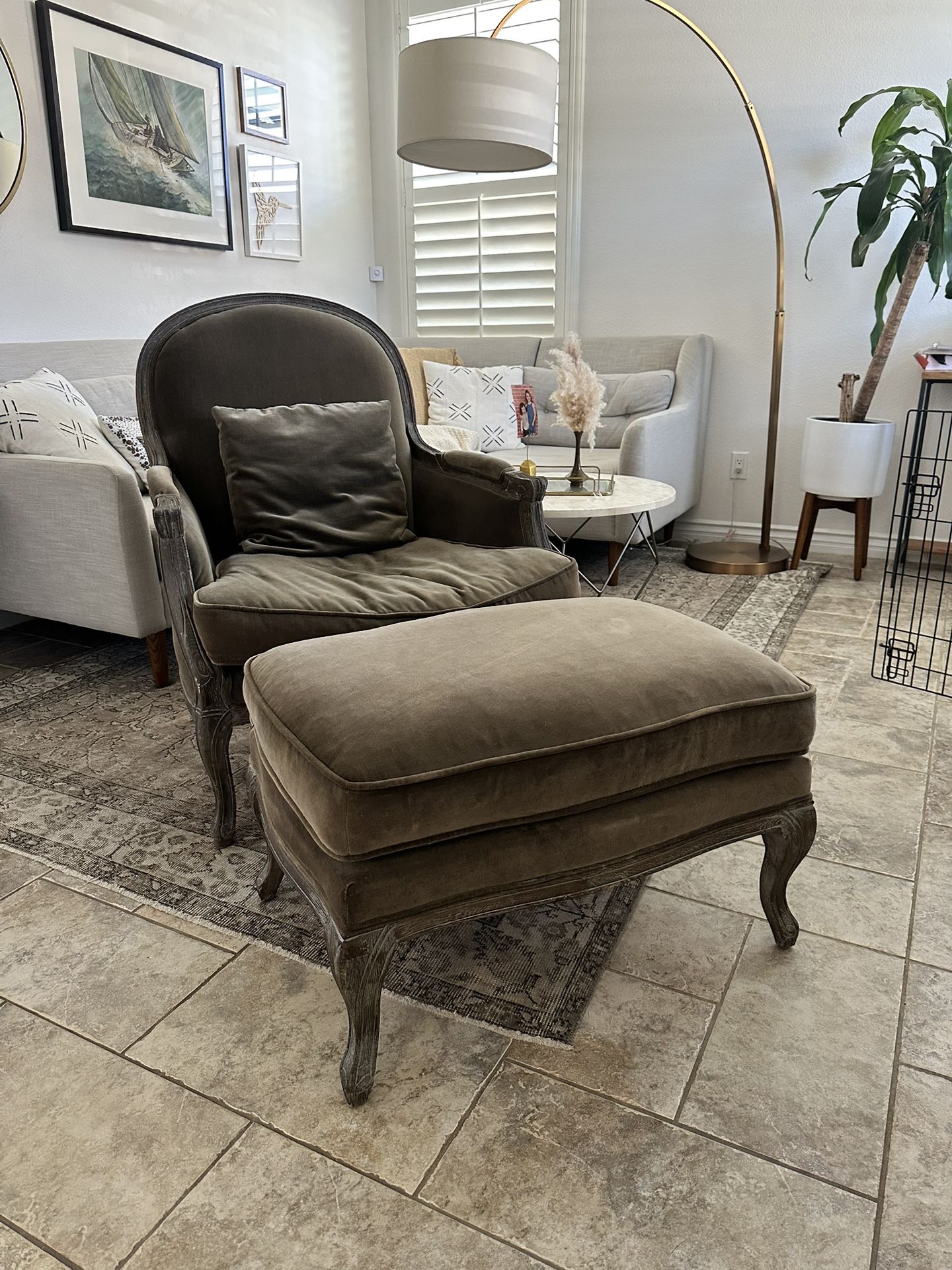 Restoration Hardware Chair and Ottoman