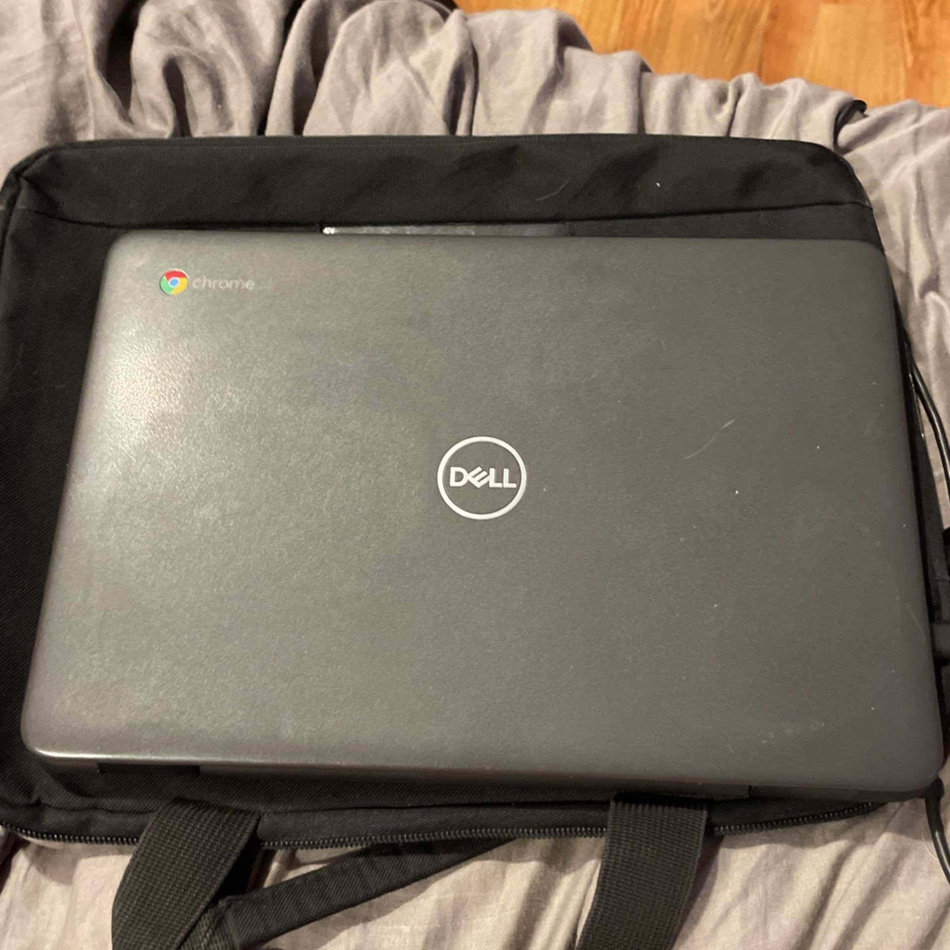 Dell Chromebook 3100, Charger, and Carry Case