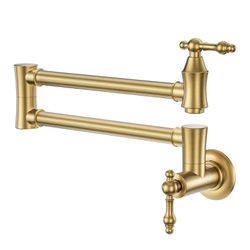 ARCORA Wall Mounted Pot Filler Brass Folding Kitchen Faucet with 2 Handles