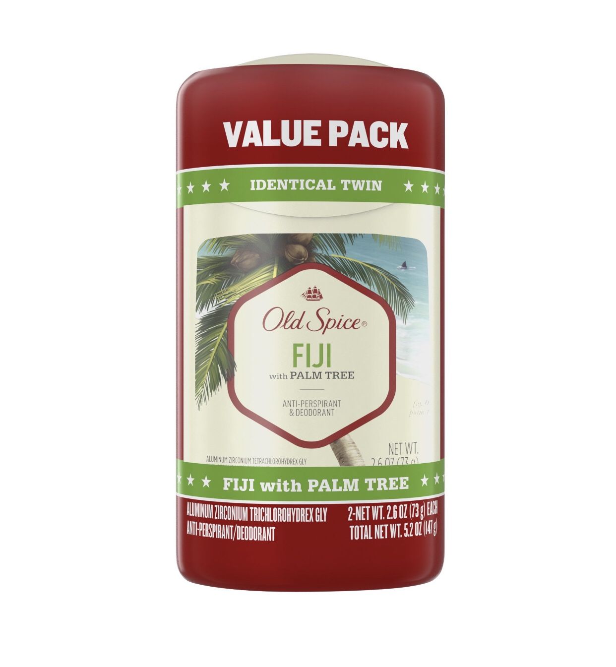 Old Spice Antiperspirant Deodorant for men, Fiji, 2.6oz , 2 pack