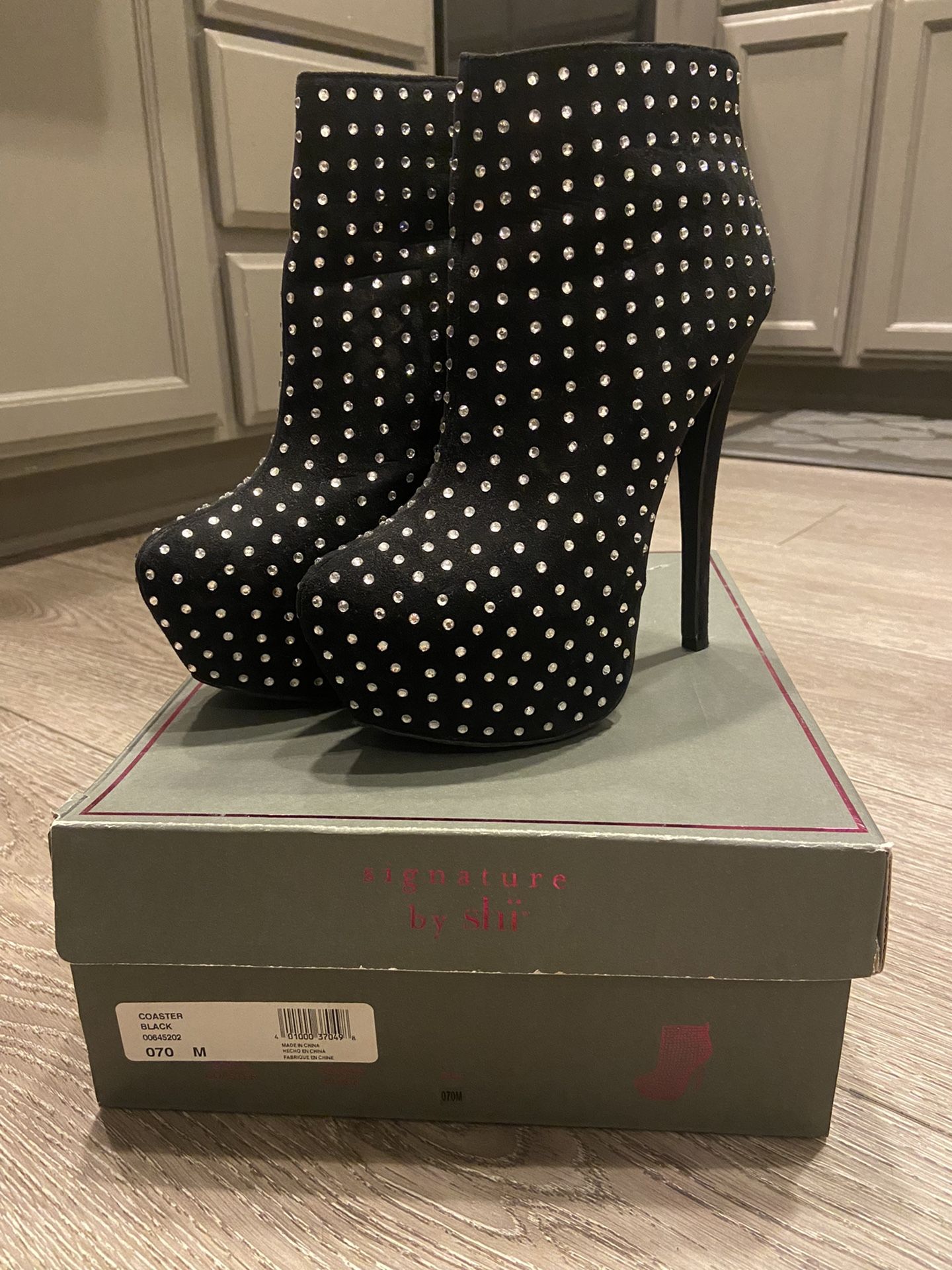 Black Rhinestone Booties