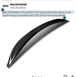 New in box DNA MOTORING 2-SPC-6422-CF V2-Style Carbon Fiber Rear Trunk Spoiler Wing Compatible with 2012-2015 Civic 4-Door,Black