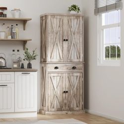  72'' Tall Kitchen Pantry, Farmhouse Kitchen Storage Cabinets with Barn Doors