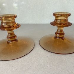 Pair Of Fostoria 2362 Depression Glass Candlesticks
