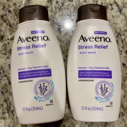 2X Aveeno stress relief body wash normal-dry sensitive skin lavender scent 12 oz