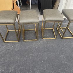 Green Upholstered Golden Stools 
