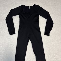 Amazon Women Black Ribbed Sculpting Long Sleeve Jumpsuit 