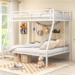 White Metal Twin Full Bunk Bed
