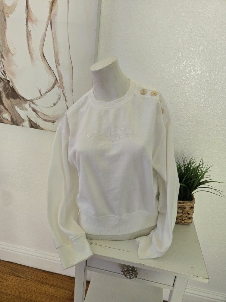 H&M Divided Ribbed Collar Top Sweatshirt Color Cream Size XS