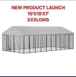 NEW in box! XXXL heavy duty dog kennel reinforced Iron all weather dog cage 10'x19'x7' w/ roof tarp, feed door & bowls corral - jaula de mascota nuevo