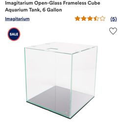imagitarium open glass frameless cube aquarium tank 6 gal