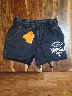 YoungLA Men's "Immortal Club" Blavh Washed  Athletic Shorts.  Size Small