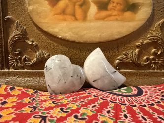 Quartz Tourmaline Carved Chunky Heart And Moon