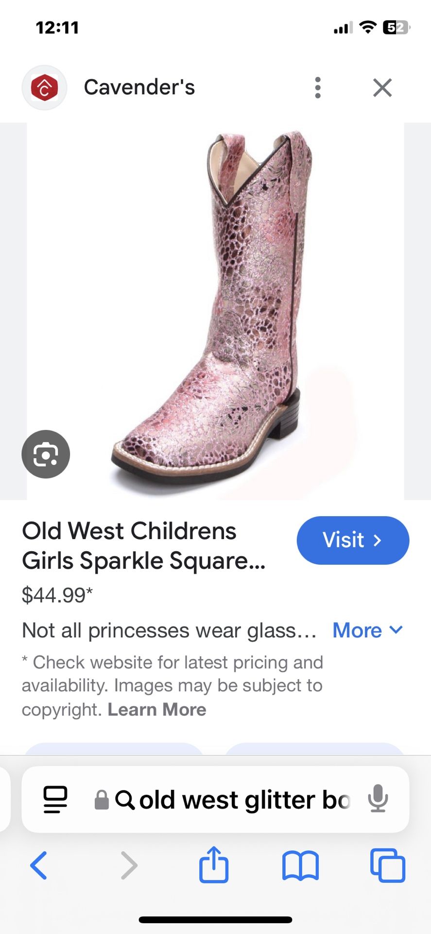 Old West Girls Cowgirl Glitter Boots