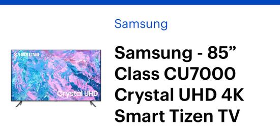 📺 Samsung 85" Class CU7000 Crystal UHD 4K Smart Tizen TV – Excellent Condition