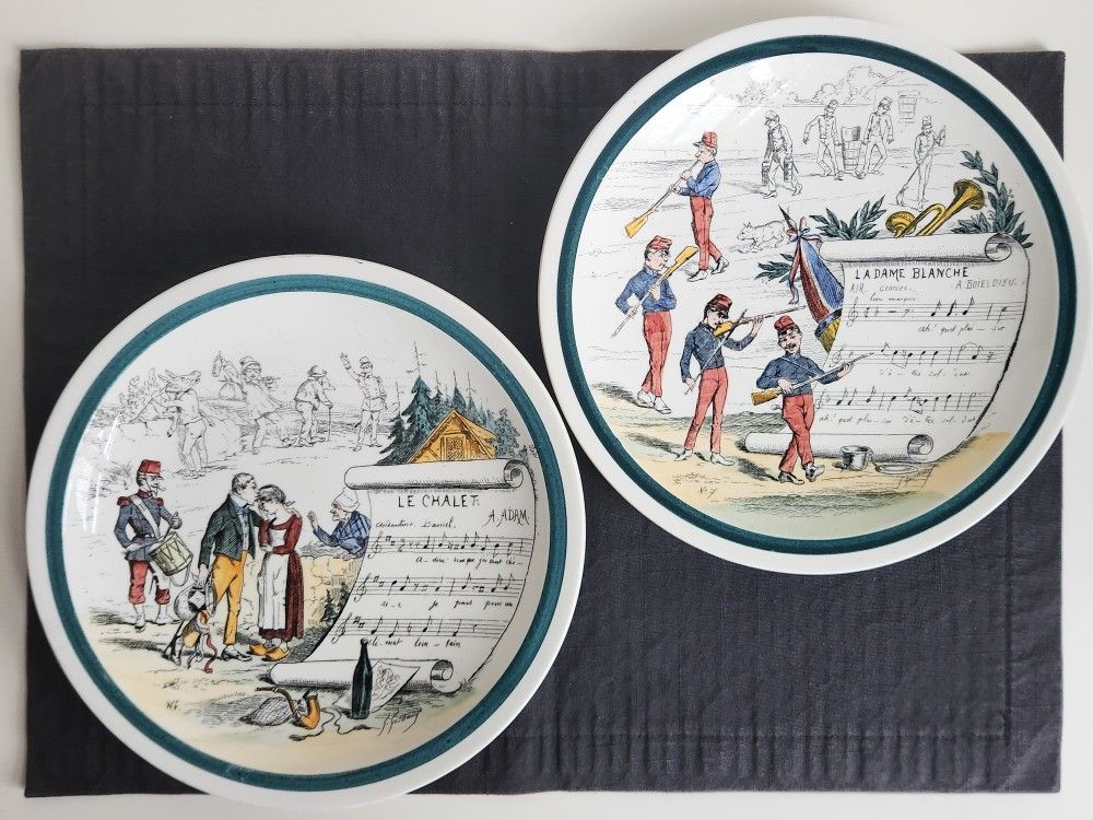 2 Antique Sujets Terre de fer France Collectors’ Plates