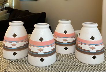 Vintage ceramic Southwest Aztec Ceiling Fan  Light Pendants Shades Covers set of 4