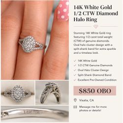 14K White Gold 1/2 CTW Diamond Halo Ring