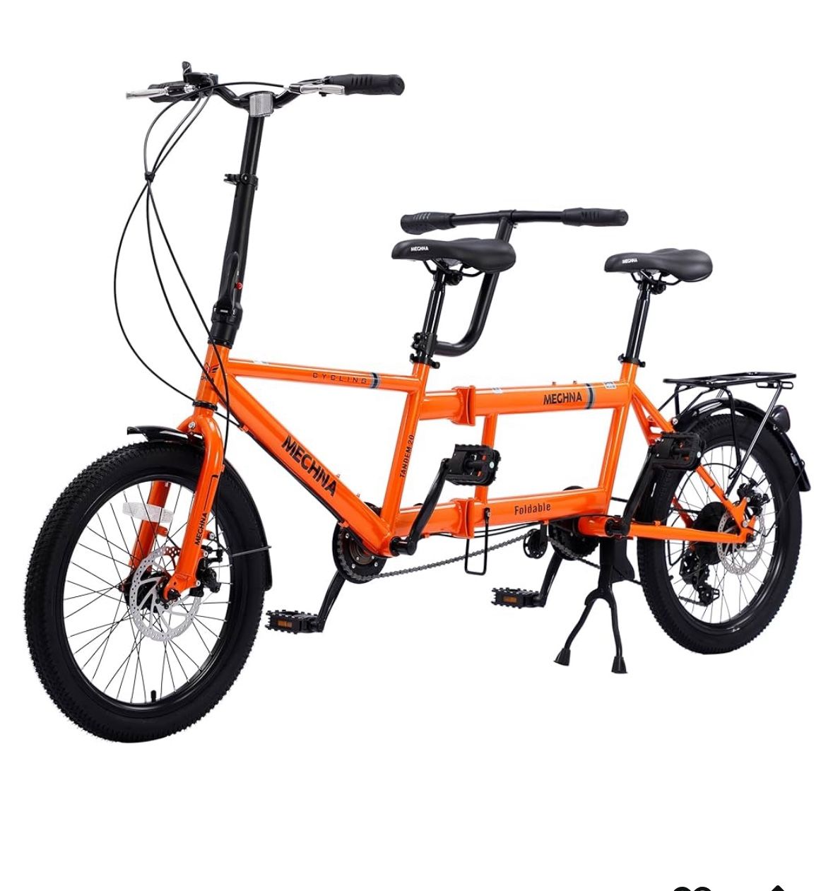 Orange Tandem Foldable Bicycle w/ 20” Wheels  / Mechna Two-Person Cruiser Bike w/ Disc Brakes  [NEW]  <<Already Built>> **Retails For $556**