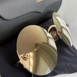 Cartier Sunglasses Rimless Round Gold Mirror Lenses Full Set Like New
