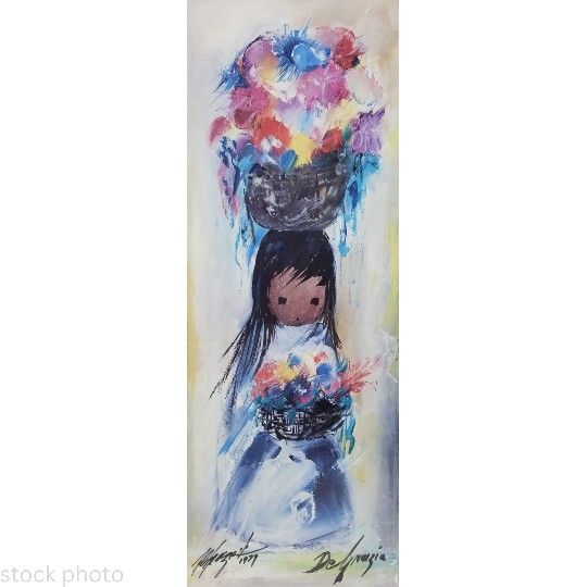 “Many Many Flowers” – Tall DeGrazia Floral Print in Bamboo Frame