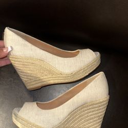 Coach Elegant Cream Wedge Espadrilles