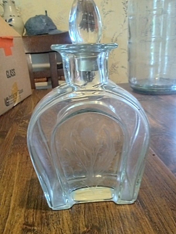 VTG Crystal Etched Glass Decanter Thistle Design