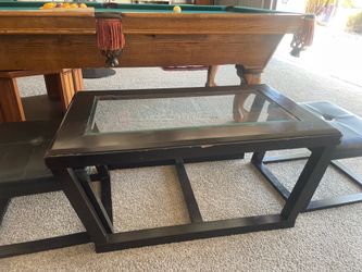 Glass top coffee table with 2 seats