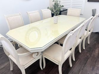 White Dining Table Set with 8 Chairs