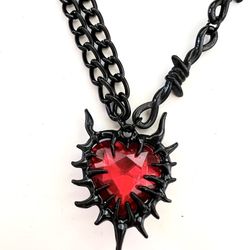 Spiky Red Heart Goth Necklace 