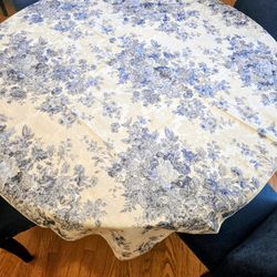 $15.00 - Blue & White Floral Tabletop Accent OR Tablecloth!  52" Square!  In Like New Condition!