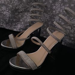 Sliver Rhinestone Heels & Bow Purse