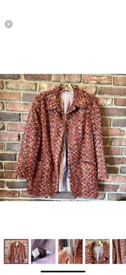 Vintage 80s 90s Rainbow Multicolor Zigzag Shag Lined Jacket M