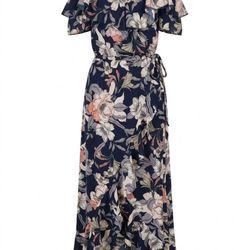 Polyester maxi dress, Blush brand, floral print cold-shoulder style, Size L