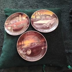 Set Of Three Hot Rods The Classic Collection Collector Plates 57 Corvette, 65 Mustang & 56 TBird