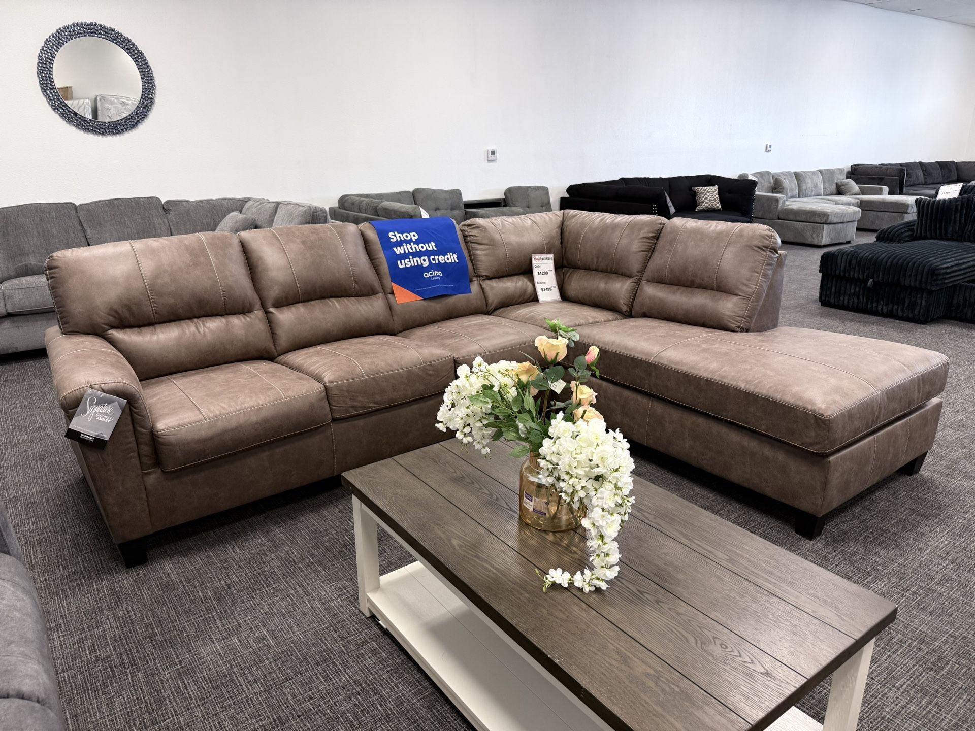 2 Pc Brown Leather Sofa Sectional W/ Chaise Lounge Set - EZ $10 Down Payment Options Available 